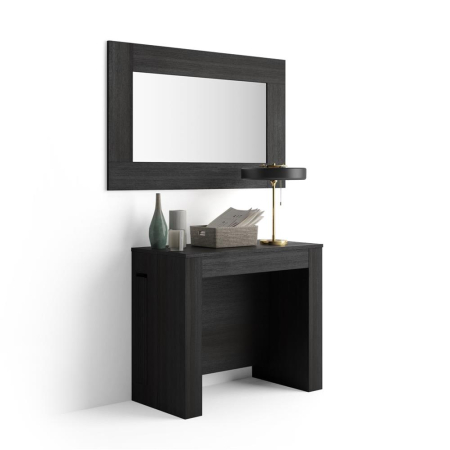 Console extensibile - Consolă extensibilă din melamină, cu spațiu de depozitare, negru frasin - EASY
