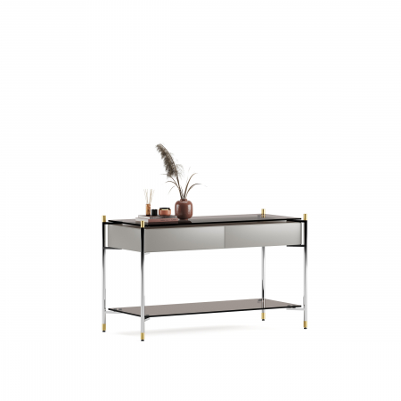 Designers' Choice - Consolă, picioare metalice crom, blat MDF vopsit și sticlă - TUBE
