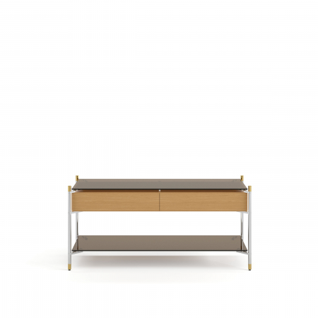 Designers' Choice - Consolă, picioare metalice crom, blat MDF furniruit și sticlă - TUBE