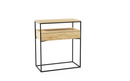 Console dormitor - Consolă, structură metalică neagră, aspect de stejar - LAGER
