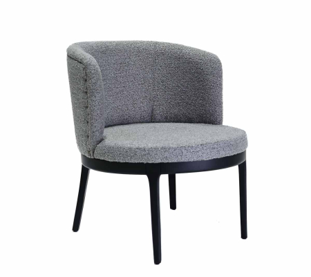 Fotoliu din lemn negru, tapițat în material textil boucle gri - DEFNE