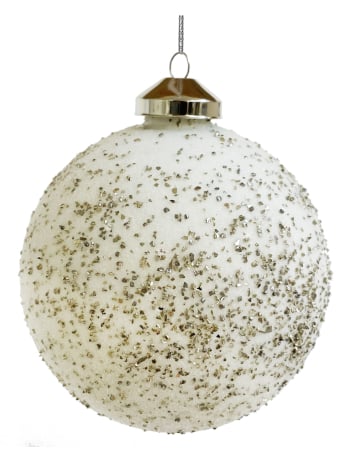Noutati - Glob bilă de sticlă albă cu sclipici argintiu, 10 cm