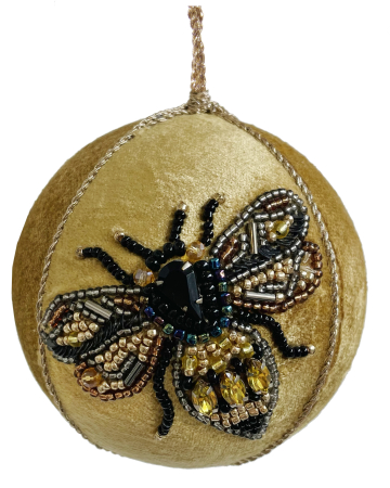 Noutati - Glob minge catifea muștar și decor de mărgele, 9 cm