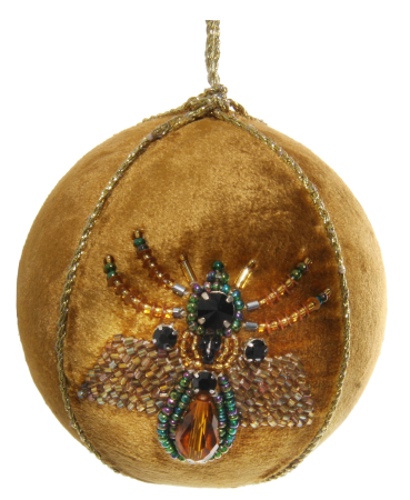 Noutati - Glob minge de catifea aurie cu broderie, 9,5 cm