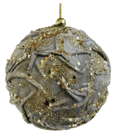 Noutati - Glob minge de catifea gri cu sclipici, 8cm