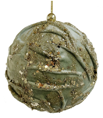 În stoc - Glob minge de catifea verde cu sclipici, 12 cm