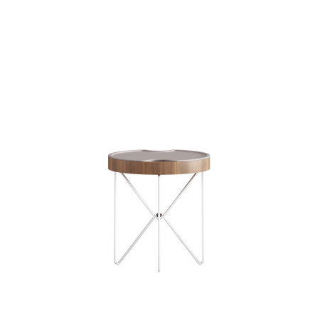 Designers' Choice - Masă de cafea rotundă, picioare metalice crom, blat MDF furniruit și vopsit - KILIG