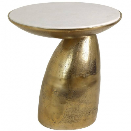 Mobila living - Masă de cafea, metal auriu, blat marmură albă, 58x58x55cm - MARBLE GOLD