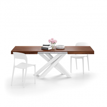Noutati - Masă extensibilă metalică albă, nuc 140 cm - EMMA