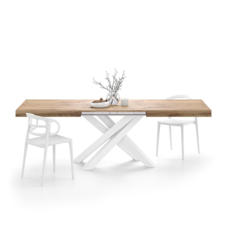 Masă extensibilă metalică albă,stejar rustic 160 cm - EMMA [1]