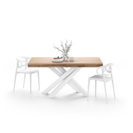 Masă extensibilă metalică albă,stejar rustic 160 cm - EMMA [2]