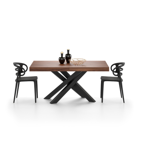 Masă extensibilă metalică neagră, nuc 160 cm - EMMA [2]