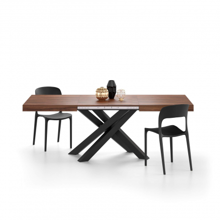 Noutati - Masă extensibilă metalică neagră, nuc 140 cm - EMMA