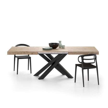 Masă extensibilă metalică neagră, stejar 160 cm - EMMA [1]
