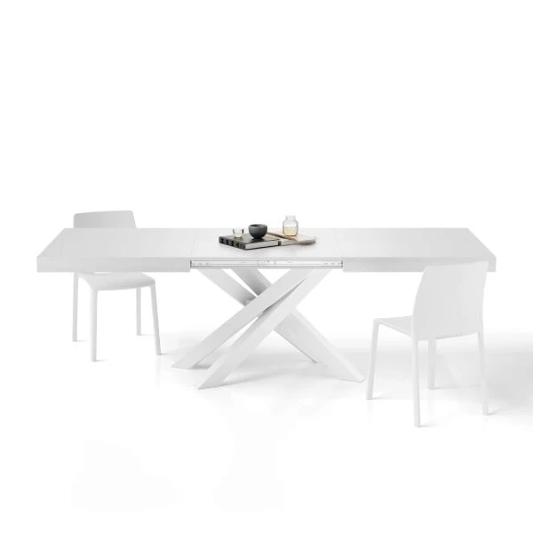 Mese - Masă extensibilă metalică albă, frasin alb,160 cm - EMMA