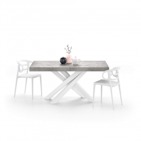 Masă extensibilă metalică albă, gri beton,160 cm - EMMA [1]