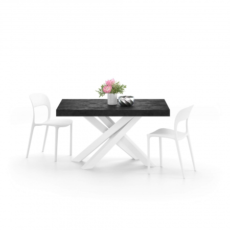 Masă extensibilă metalică albă, negru beton,140 cm - EMMA [1]