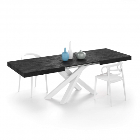 Masă extensibilă metalică albă, negru beton,160 cm - EMMA [1]