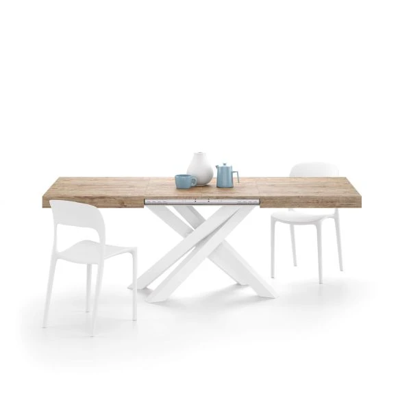 Mese - Masă extensibilă metalică albă, stejar 140 cm - EMMA
