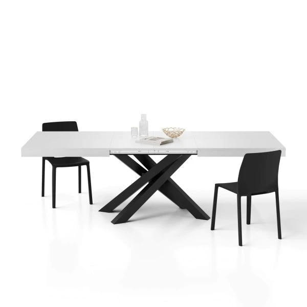 Mese - Masă extensibilă metalică neagră, frasin alb,160 cm - EMMA