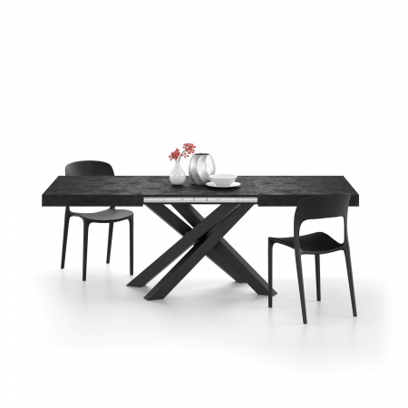 Masă extensibilă metalică neagră, negru beton,140 cm - EMMA