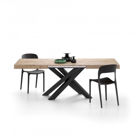 Mese - Masă extensibilă metalică neagră, stejar 140 cm - EMMA