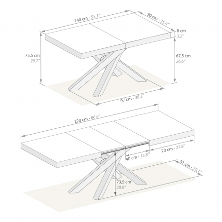 Masă extensibilă metalică neagră, stejar 140 cm - EMMA [6]