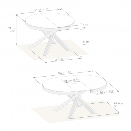 Masă extensibilă, rotundă, metalică neagră, negru ciment - EMMA [5]