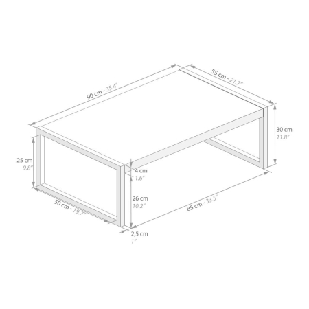 Măsuță de cafea cu structură metalică neagră și blat din melamină cu aspect de lemn de stejar - LUXURY COFFEE [2]