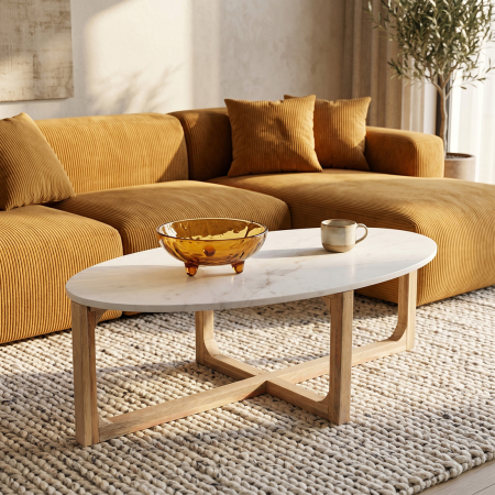 Mobila living - Masuta de cafea OPAL, marmura alba, 120 cm