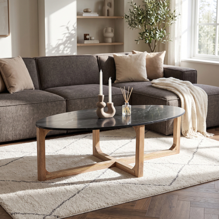 Mobila living - Masuta de cafea OPAL, marmura neagra, 120 cm