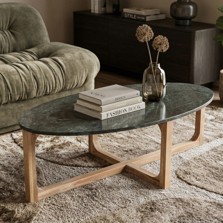 Mobila living - Masuta de cafea OPAL, marmura verde, 120 cm