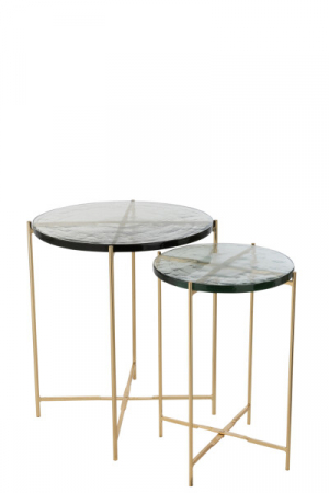 În stoc - Măsuțe de cafea, metal auriu și blat din sticlă, set - GLASS IRON