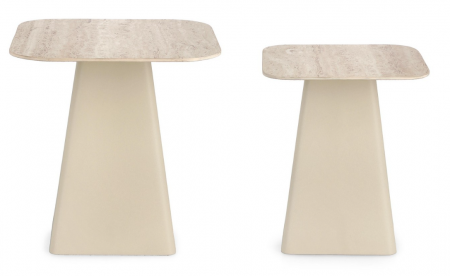 Set 2 măsuțe de cafea, ceramică, aspect de travertin - HARDY SQ [2]