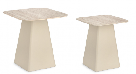 Set 2 măsuțe de cafea, ceramică, aspect de travertin - HARDY SQ [1]