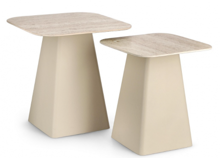 Set 2 măsuțe de cafea, ceramică, aspect de travertin - HARDY SQ