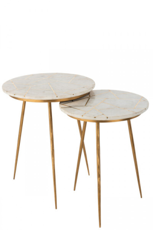 Măsută de cafea, set 2, metal auriu, blat marmură ivoire - GOLD IRON