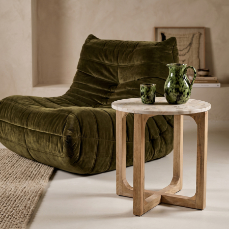 Mobila living - Masuta laterala din marmura crem, 50 cm