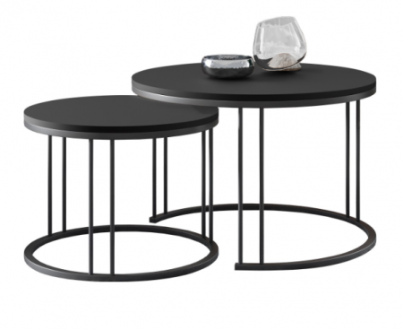 Măsuțe de cafea, set 2, structură metalică neagră, blat negru -  RAGNAR [3]