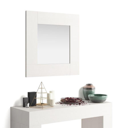 Oglinzi hol - Oglindă pătrată de perete, 73 x 73 x 2 cm, culoare frasin alb - EVOLUTION