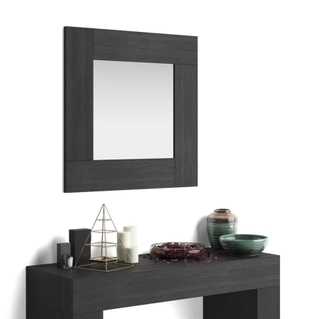 Oglindă pătrată de perete, 73 x 73 x 2 cm, culoare frasin negru - EVOLUTION