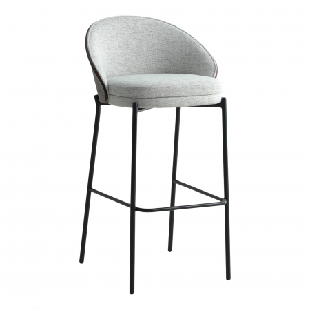 Scaune de bar / insula - Scaun de bar metalic negru, textil gri și MDF - CANELAS