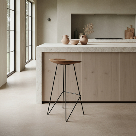 Noutati - Scaun de bar Loft din lemn de tec natur si metal, H77 cm