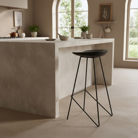 Noutati - Scaun de bar Loft din lemn de tec negru si metal, H77 cm