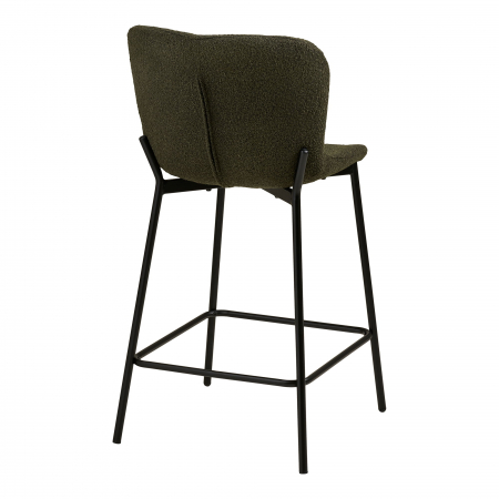 Scaun de bar metalic negru, tapițat în textil boucle verde inchis- MACEDA [3]
