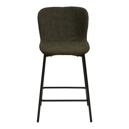 Scaun de bar metalic negru, tapițat în textil boucle verde inchis- MACEDA [1]