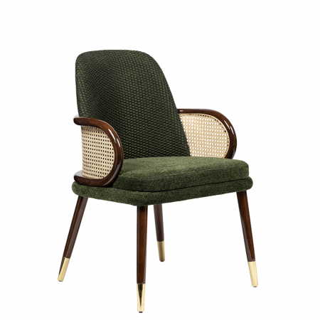 Mobila dining - Scaun din lemn de nuc, tapițat în material textil verde - ROMEO