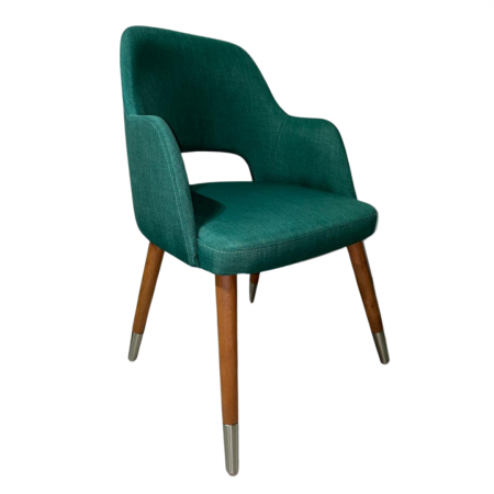 Scaun din lemn de nuc, tapițat în textil verde - SUN PLUS