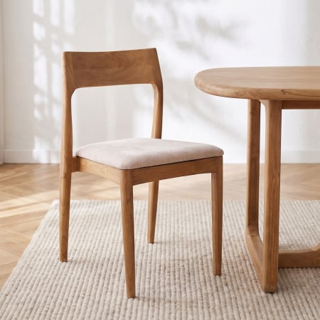 Scaune - Scaun dining Freya din lemn masiv de tec cu sezut tapitat