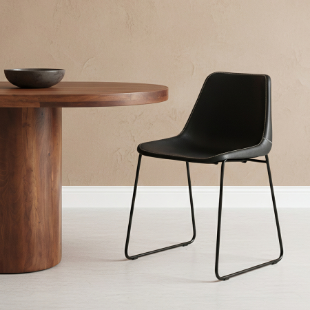 Noutati - Scaun dining Giron Sol Y Luna din fier si piele naturala neagra